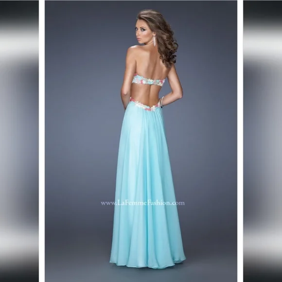 La Femme Embroidered Lace Floral Appliqué Sequins Chiffon Formal Gown Size 0 - Picture 8 of 9